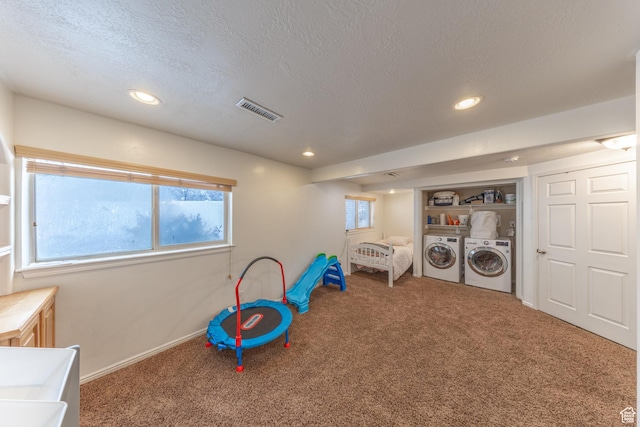 1501 W 2060 S, Woods Cross, UT 84087 - playroom with carpet floors, separate washer and dryer, a textured ceiling, recessed lighting, and baseboards