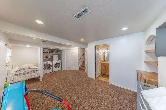 1501 W 2060 S, Woods Cross, UT 84087 - recreation room with washer and dryer, carpet, recessed lighting, and baseboards