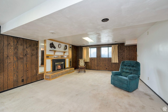 825 W Arapahoe Ave S, Salt Lake City, UT 84104 - unfurnished room with wood walls, carpet flooring, and a glass covered fireplace