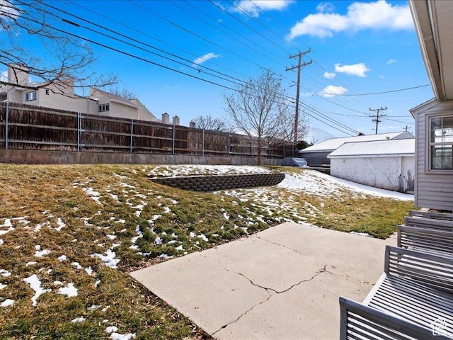 view of yard with a patio and fence