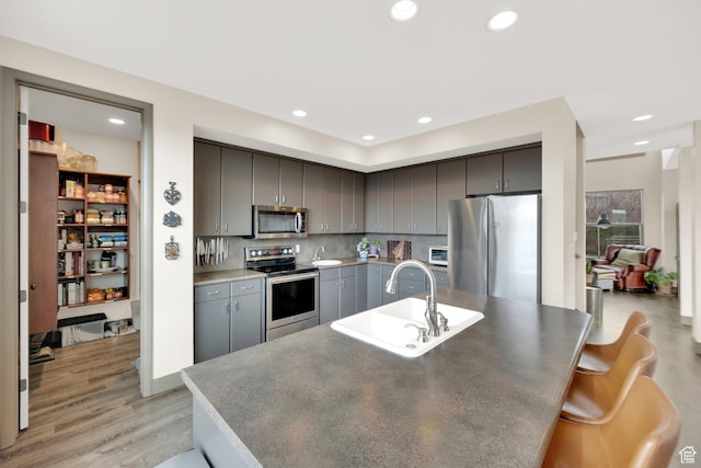 9048 E Acorn Way Unit 984, Heber City, UT 84032 - kitchen featuring appliances with stainless steel finishes, a sink, gray cabinetry, light wood-style floors, and recessed lighting
