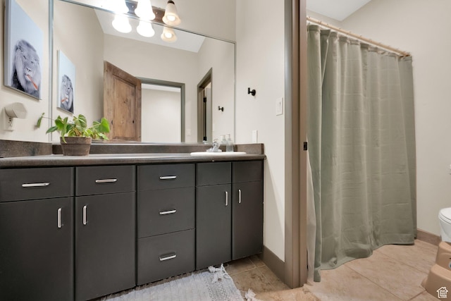 9048 E Acorn Way Unit 984, Heber City, UT 84032 - bathroom with double vanity, toilet, a shower with shower curtain, and tile patterned floors