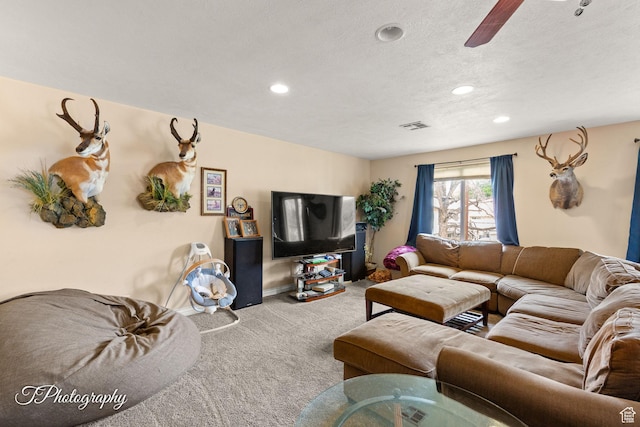 382 W 200 N, St George, UT 84770 - carpeted living room featuring recessed lighting, ceiling fan, and a textured ceiling