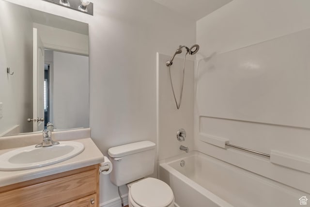 full bathroom featuring toilet, shower / bathtub combination, and vanity