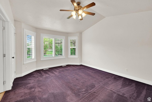 3267 S 1350 W, Perry, UT 84302 - empty room with carpet, a ceiling fan, baseboards, and vaulted ceiling