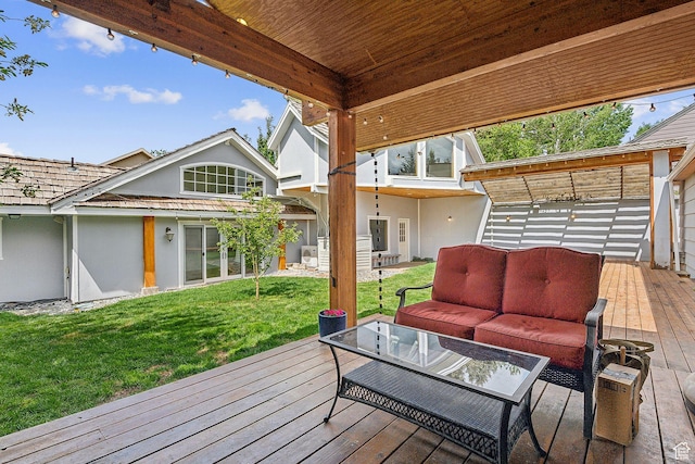 2625 E Kentucky Ave, Holladay, UT 84117 - wooden deck featuring an outdoor living space and a lawn