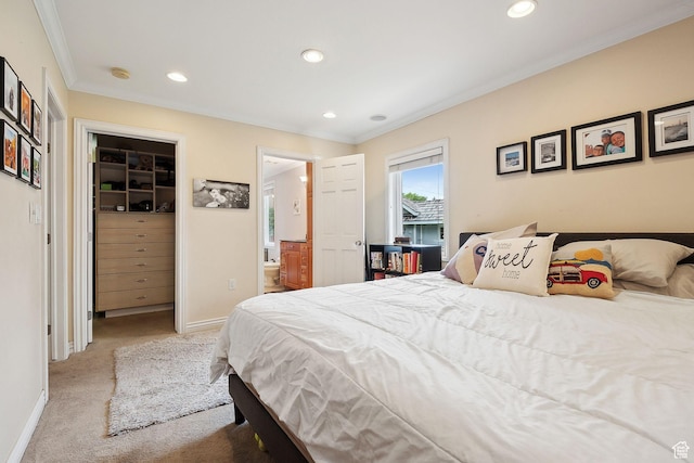 2625 E Kentucky Ave, Holladay, UT 84117 - bedroom featuring a walk in closet, recessed lighting, carpet, crown molding, and a closet
