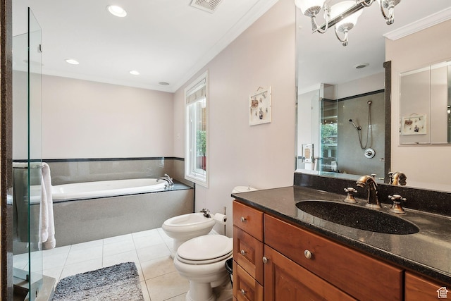 2625 E Kentucky Ave, Holladay, UT 84117 - full bathroom with a bidet, a shower stall, toilet, tile patterned flooring, and vanity