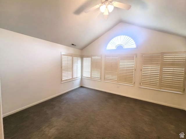 186 S 1900 W Unit R2, Lehi, UT 84043 - spare room with lofted ceiling, ceiling fan, dark colored carpet, and baseboards