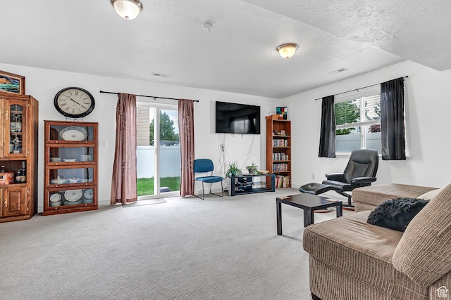 2012 S 575 W, Lehi, UT 84043 - carpeted living area with healthy amount of natural light and a textured ceiling
