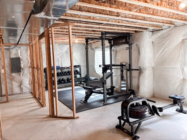 workout area with electric panel