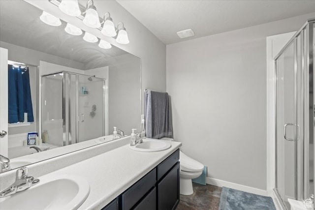 971 W Farnham Dr, North Salt Lake, UT 84054 - full bath with a stall shower, baseboards, toilet, and double vanity