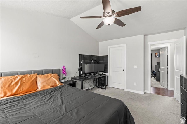 971 W Farnham Dr, North Salt Lake, UT 84054 - carpeted bedroom with vaulted ceiling, baseboards, a ceiling fan, and a desk