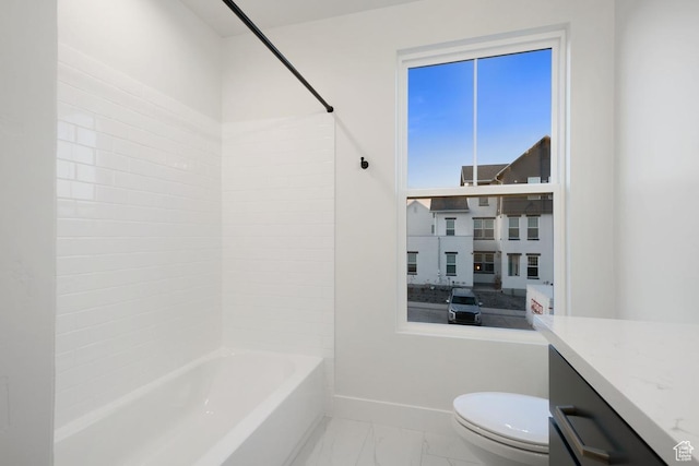 11419 S Watercourse Rd Unit 188, South Jordan, UT 84009 - full bath featuring marble finish flooring, toilet, baseboards, shower / tub combination, and vanity