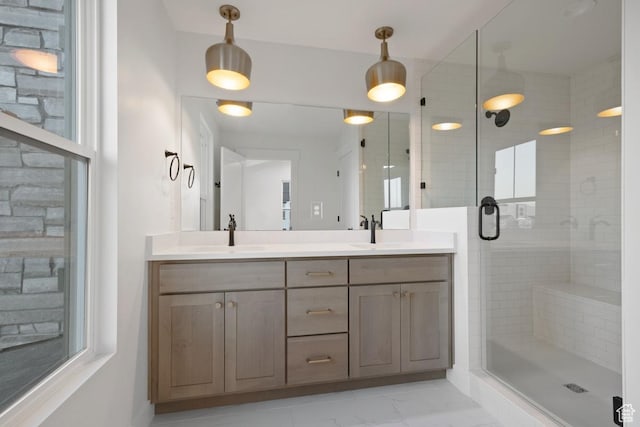 11419 S Watercourse Rd Unit 188, South Jordan, UT 84009 - full bath featuring a stall shower, double vanity, and marble finish flooring