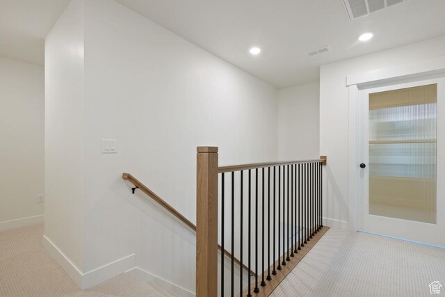 11419 S Watercourse Rd Unit 188, South Jordan, UT 84009 - hall featuring an upstairs landing, carpet floors, baseboards, and recessed lighting