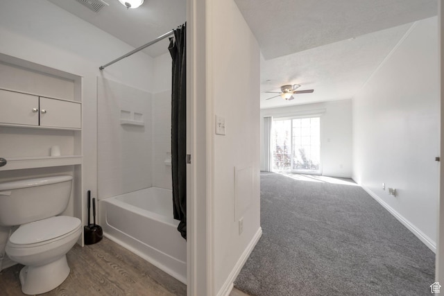 14034 S Sonora Way, Bluffdale, UT 84065 - full bath featuring toilet, a ceiling fan, shower / bath combo, and wood finished floors