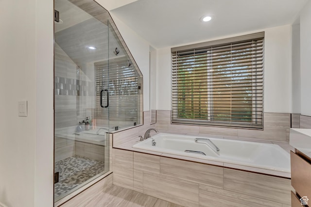 1343 S 200 E, Farmington, UT 84025 - full bath with a bath, a shower stall, recessed lighting, and tile patterned floors