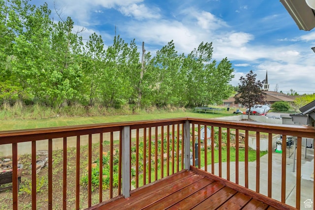1343 S 200 E, Farmington, UT 84025 - wooden terrace with a trampoline and a yard