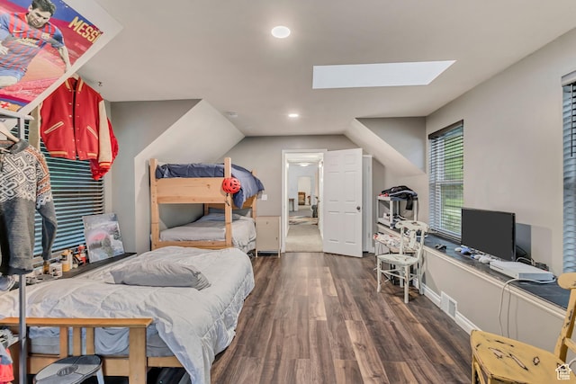 1343 S 200 E, Farmington, UT 84025 - bedroom featuring a skylight, wood finished floors, recessed lighting, vaulted ceiling, and baseboards