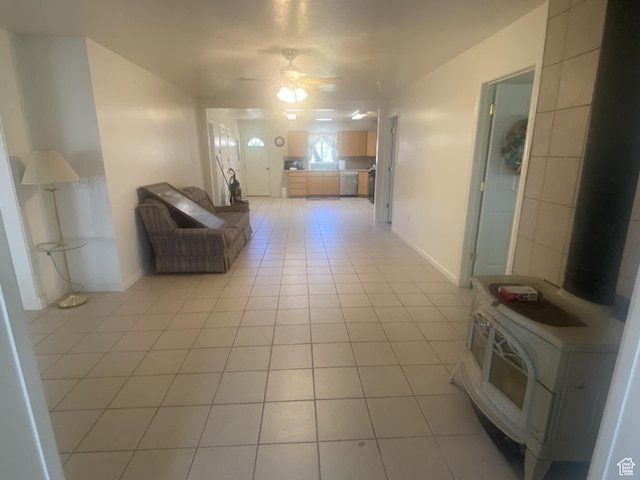 50 S 400 E, Myton, UT 84052 - unfurnished living room featuring light tile patterned floors and a ceiling fan