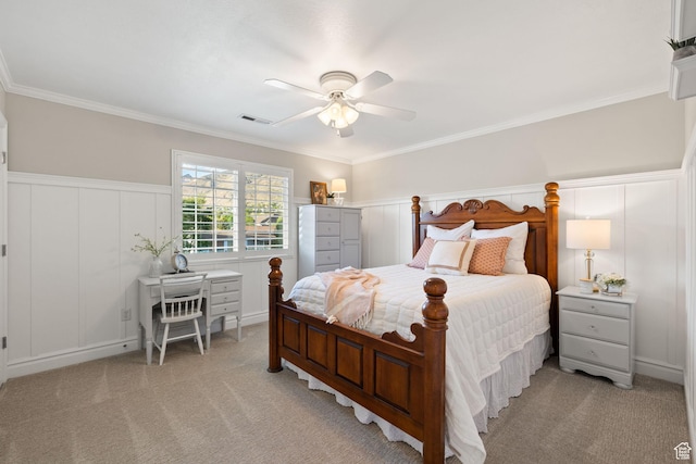 512 Glendon Way, Pleasant Grove, UT 84062 - bedroom with light carpet, a decorative wall, ornamental molding, and ceiling fan