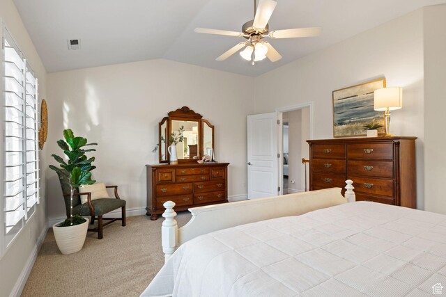 512 Glendon Way, Pleasant Grove, UT 84062 - carpeted bedroom with vaulted ceiling, multiple windows, baseboards, and ceiling fan