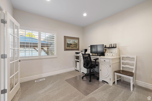 512 Glendon Way, Pleasant Grove, UT 84062 - office space with baseboards, light colored carpet, recessed lighting, and french doors