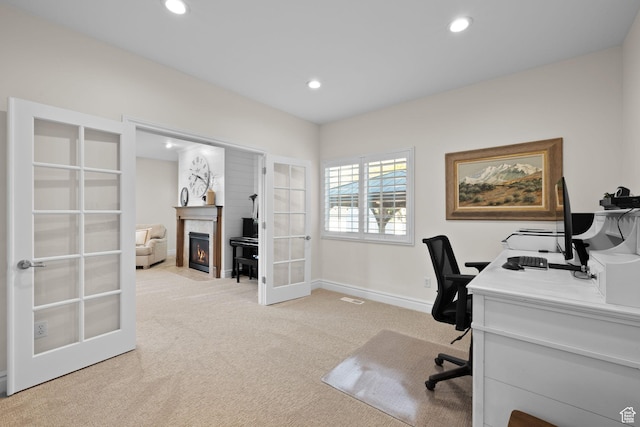 512 Glendon Way, Pleasant Grove, UT 84062 - office space featuring french doors, light carpet, recessed lighting, a fireplace, and baseboards