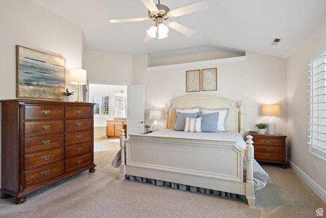 512 Glendon Way, Pleasant Grove, UT 84062 - bedroom with light carpet, multiple windows, vaulted ceiling, and ensuite bathroom