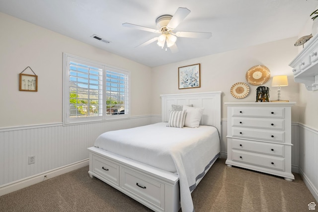 512 Glendon Way, Pleasant Grove, UT 84062 - bedroom featuring wainscoting, dark carpet, and ceiling fan