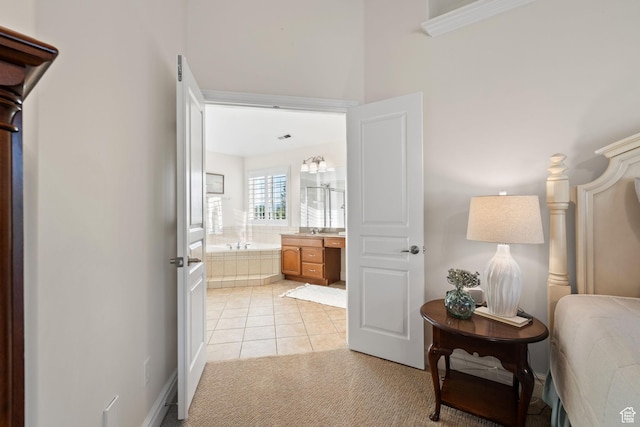 512 Glendon Way, Pleasant Grove, UT 84062 - full bathroom featuring a garden tub, vanity, and tile patterned flooring