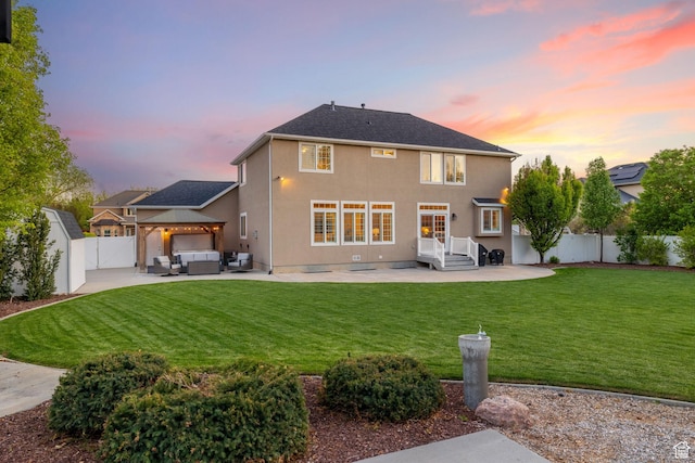 512 Glendon Way, Pleasant Grove, UT 84062 - rear view of house with outdoor lounge area, a patio area, a gazebo, and stucco siding