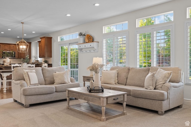 512 Glendon Way, Pleasant Grove, UT 84062 - living area with recessed lighting, a chandelier, and light carpet