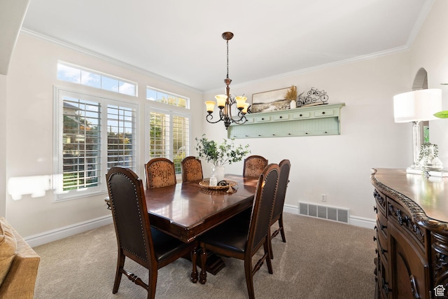 512 Glendon Way, Pleasant Grove, UT 84062 - dining room featuring a chandelier, crown molding, light colored carpet, and baseboards