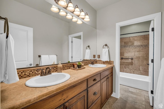 bathroom featuring double vanity and  shower combination