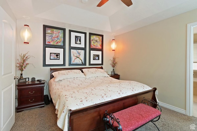 1768 N 200 W, North Ogden, UT 84414 - carpeted bedroom featuring a raised ceiling, baseboards, a ceiling fan, and connected bathroom