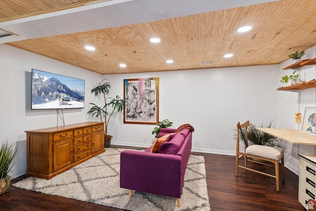 944 N 1400 W, Salt Lake City, UT 84116 - living area featuring recessed lighting, dark wood-style flooring, wooden ceiling, and baseboards