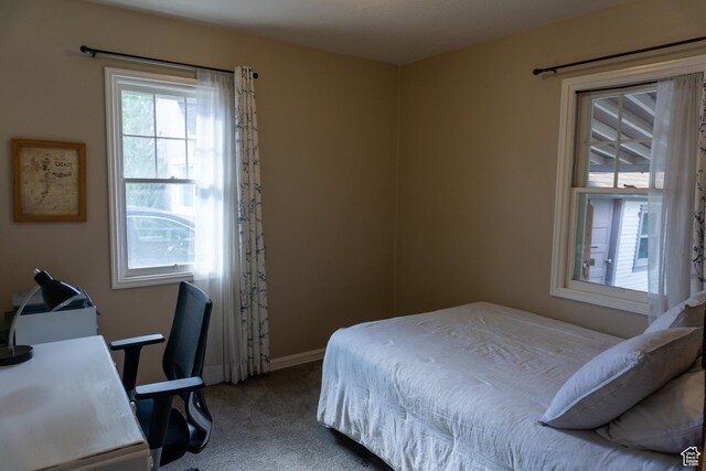 bedroom with carpet flooring and baseboards