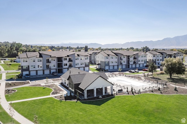 aerial perspective of suburban area featuring mountains