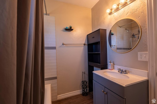 3119 S 9000 W, Magna, UT 84044 - bathroom featuring a shower with curtain, wood finished floors, and vanity