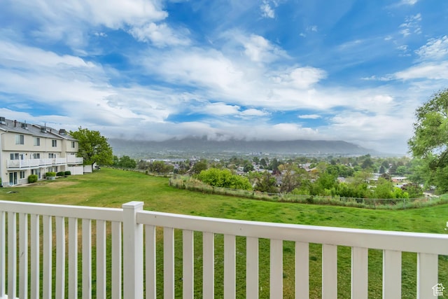 balcony featuring a mountain view