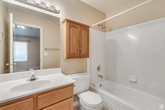 full bath with vanity, bathtub / shower combination, and toilet