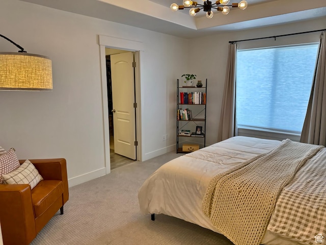 167 E Craner Peak Dr, Eagle Mountain, UT 84005 - bedroom with a chandelier, light colored carpet, and baseboards