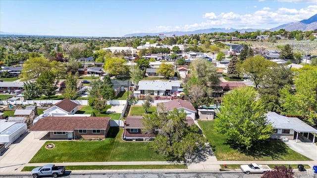 aerial perspective of suburban area with mountains