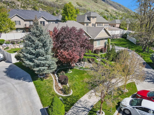 aerial perspective of suburban area featuring mountains