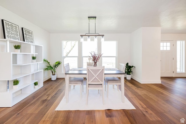 dining area featuring baseboards and wood finished floors