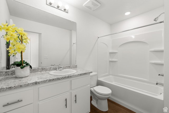 342 N Colonnade Rd Unit 989, Saratoga Springs, UT 84045 - bathroom featuring toilet, washtub / shower combination, wood finished floors, and vanity