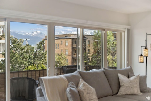 living room with a mountain view