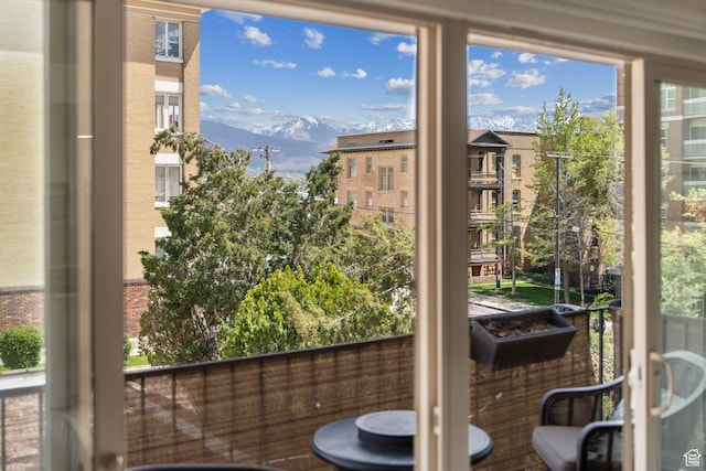 balcony with a mountain view
